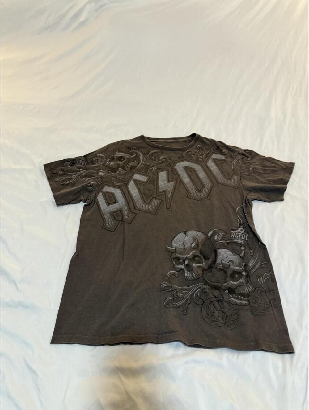 Vintage AC/DC Shirt Mens Large Gray Liquid Blue All Over Print Skulls 162